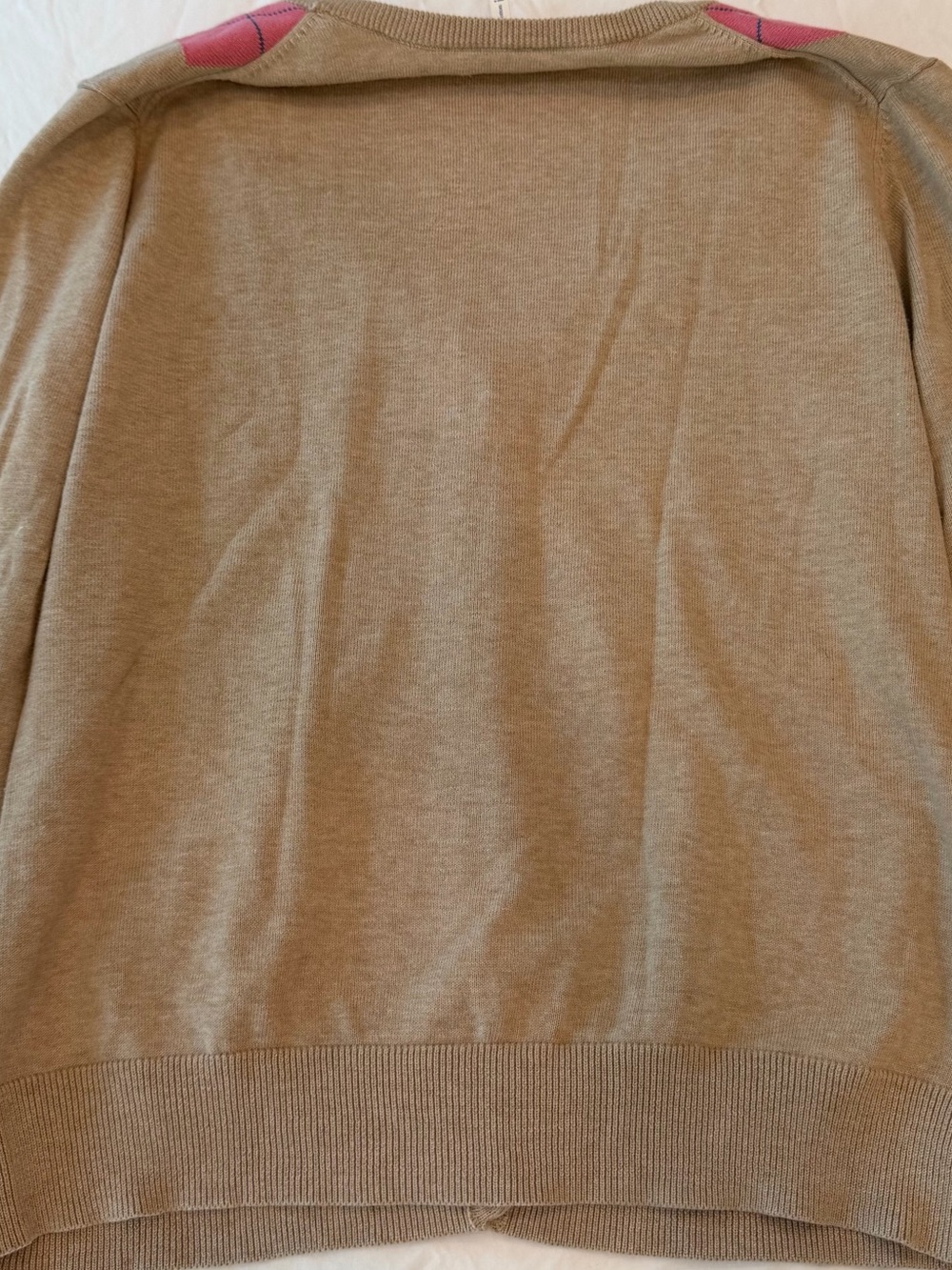 Vintage Y2K G.H. Bass Argyle Cardigan L 100% Cotton Pink Tan Preppy Sweater - Picture 7 of 7